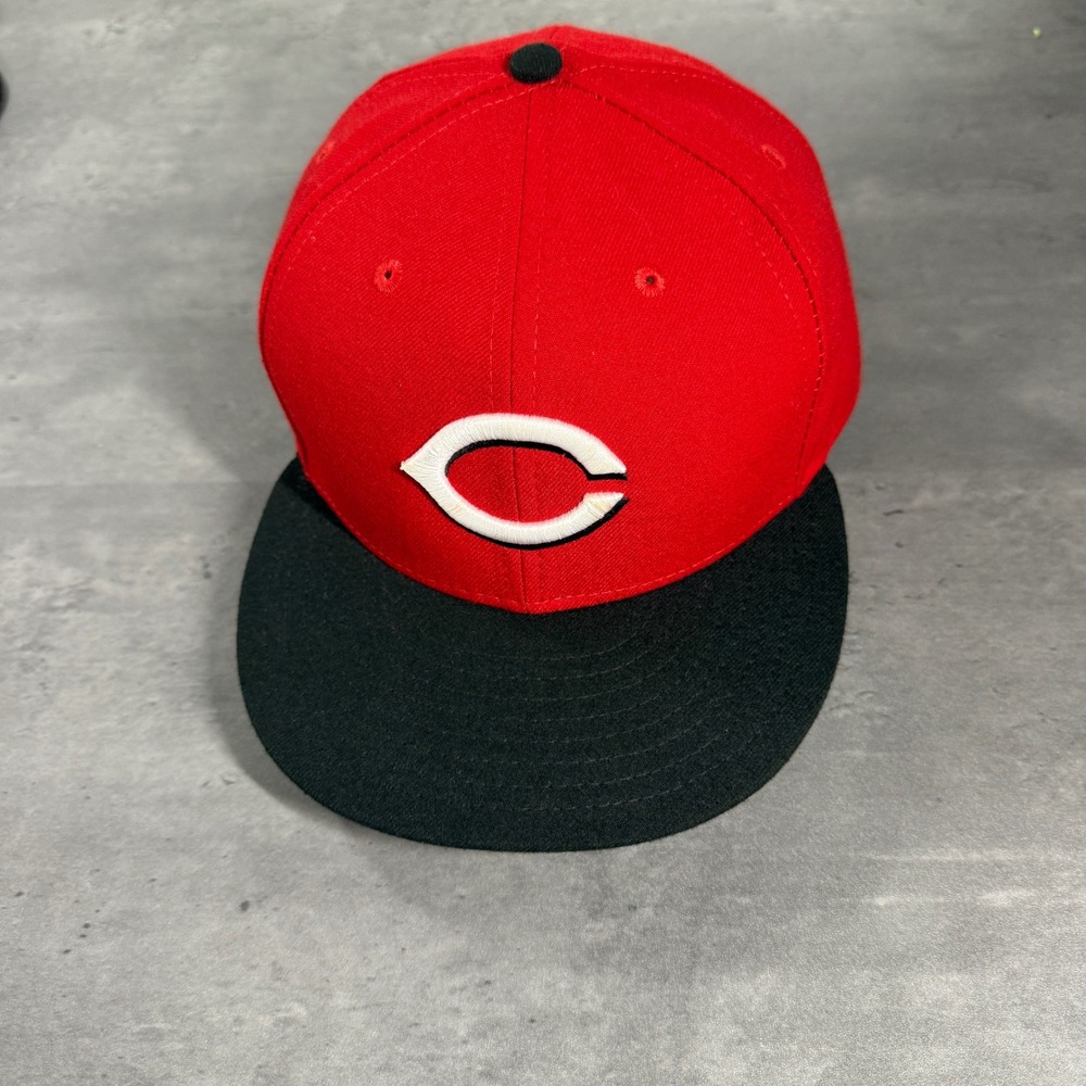 New Era 59FIFTY Cincinnati Reds Hat 7 5/8 Red Black MLB Fitted Cap USA Made
